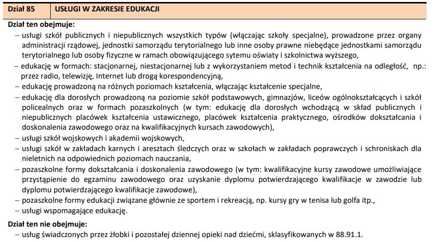 usługi w zakresie edukacji