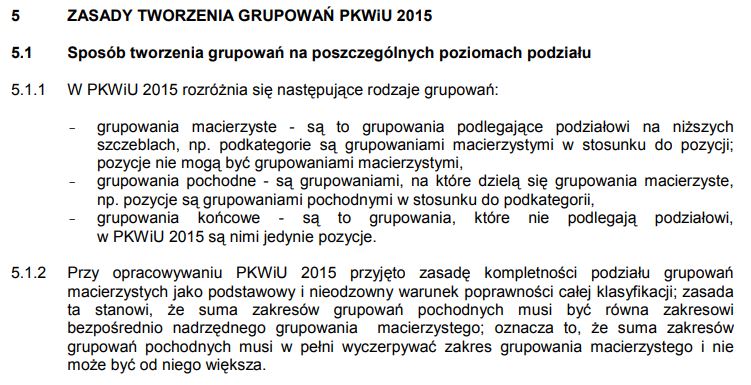 zasady tworzenia grupowań pkwiu